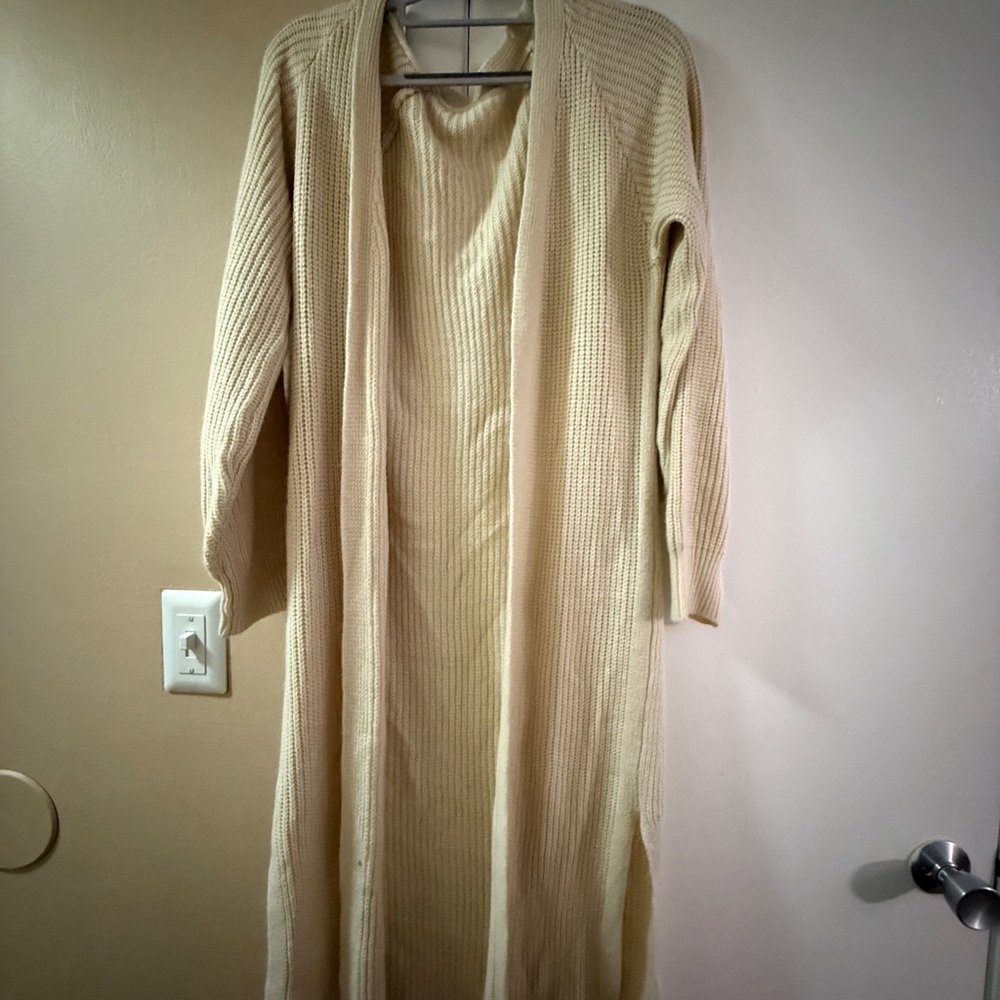 Long Cream Knit Cardigan